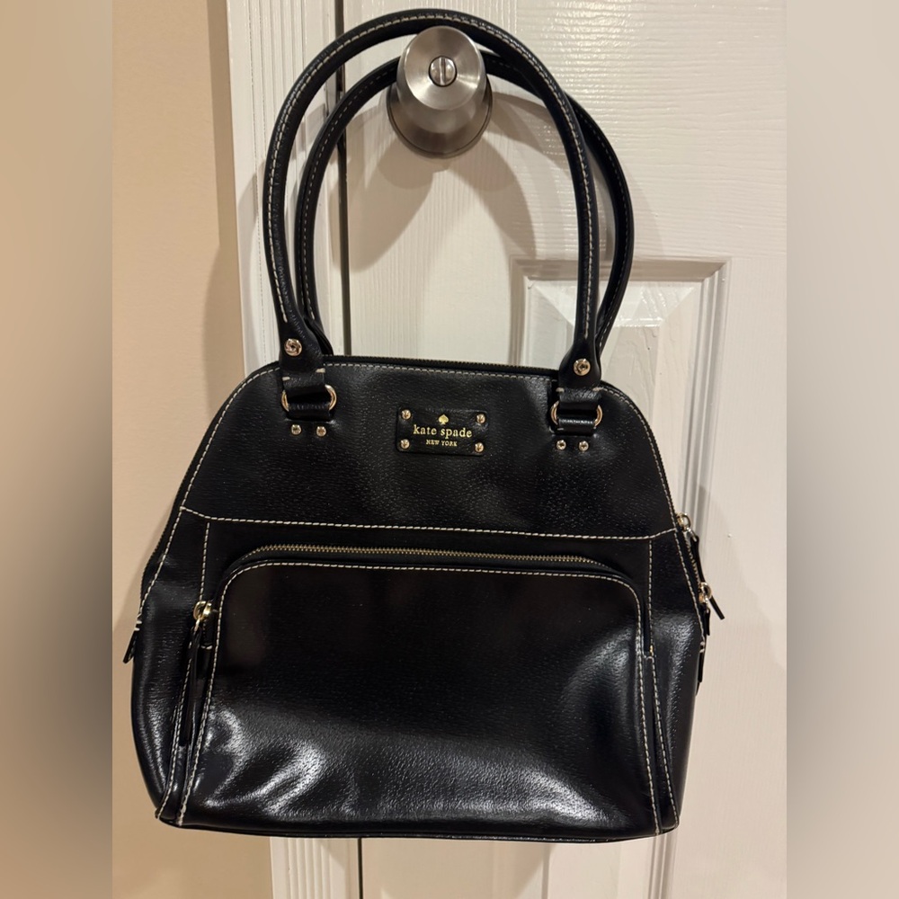Kate Spade Black Glossy Satchel with Structured Design